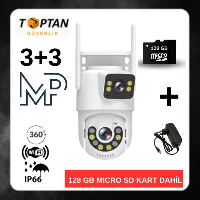 PTZ Dış Mekan Çift Kameralı Gece Görüşlü Full Hd Ip Akıllı Güvenlik Kamerası 128 GB Micro SD Kart Dahil BB-17238