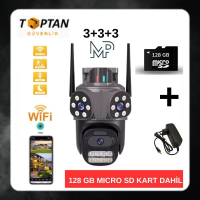 Besta Dış Mekan Üç Kameralı Gece Görüşlü Full Hd Ip Akıllı PTZ Güvenlik Kamerası 128 GB Micro SD Kart ve Adaptör Dahil BB-17358
