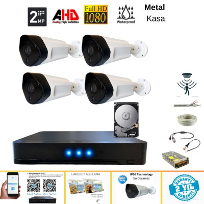 2 MP 1080P 4 METAL KASA KAMERALI DIŞ MEKAN AHD GÜVENLİK SİSTEMİ 250 GB HDD DAHİL - ST24250TM