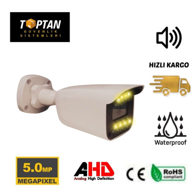 BESTA 5 MP COAXIAL AUDIO DAHİLİ MİKROFONLU 8 ATOM WARM LED  FULL COLOR AHD Güvenlik Kamerası BT-1508