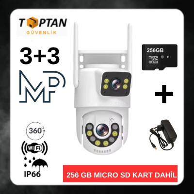 PTZ Dış Mekan Çift Kameralı Gece Görüşlü Full Hd Ip Akıllı Güvenlik Kamerası 256 GB Micro SD Kart Dahil BB-17236