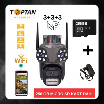Besta Dış Mekan Üç Kameralı Gece Görüşlü Full Hd Ip Akıllı PTZ Güvenlik Kamerası 256 GB Micro SD Kart ve Adaptör Dahil BB-17356