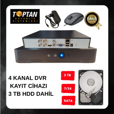 ARNA 4 KANAL H.265+ AHD DVR XMEYE KAMERA KAYIT CİHAZI - 3 TB 7/24 GÜVENLİK HARDDİSKİ DAHİL