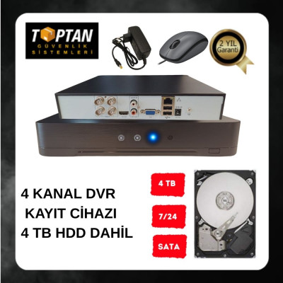 ARNA 4 KANAL H.265+ AHD DVR XMEYE KAMERA KAYIT CİHAZI - 4 TB 7/24 GÜVENLİK HARDDİSKİ DAHİL