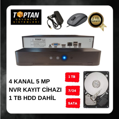 4 KANAL 5 MP NVR IP KAMERA KAYIT CİHAZI 1 TB HARDDİSK DAHİL