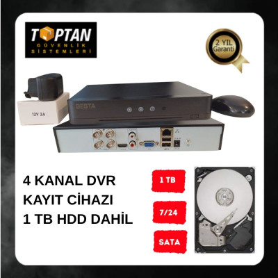 ARNA 4 KANAL H.265+ AHD DVR XMEYE KAMERA KAYIT CİHAZI - 1 TB 7/24 GÜVENLİK HARDDİSKİ DAHİL