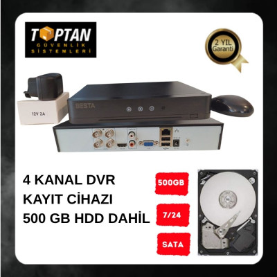 ARNA 4 KANAL H.265+ AHD DVR XMEYE KAMERA KAYIT CİHAZI - 500 GB 7/24 GÜVENLİK HARDDİSKİ DAHİL