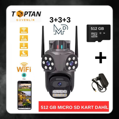 Besta Dış Mekan Üç Kameralı Gece Görüşlü Full Hd Ip Akıllı PTZ Güvenlik Kamerası 512 GB Micro SD Kart ve Adaptör Dahil BB-17352