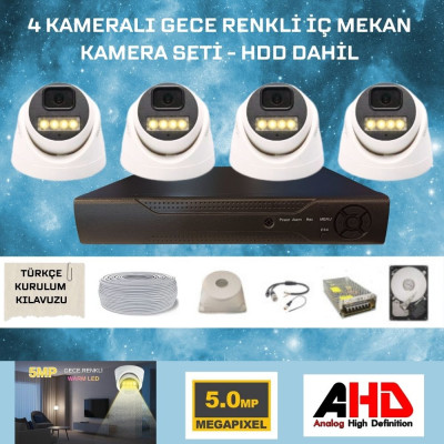 4 KAMERALI 5 MP GECE RENKLİ SESLİ İÇ MEKAN DOME GÜVENLİK SETİ 500 GB HDD DAHİL - ST59500