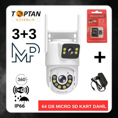 PTZ Dış Mekan Çift Kameralı Gece Görüşlü Full Hd Ip Akıllı Güvenlik Kamerası 64 GB Micro SD Kart Dahil BB-172364