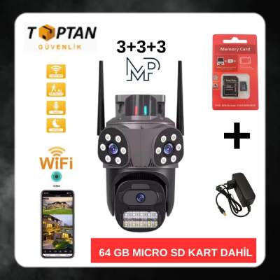 Besta Dış Mekan Üç Kameralı Gece Görüşlü Full Hd Ip Akıllı PTZ Güvenlik Kamerası 64 GB Micro SD Kart ve Adaptör Dahil BB-17352