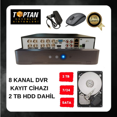 ARNA 8 KANAL 5 MP H.265+ AHD DVR XMEYE KAMERA KAYIT CİHAZI - 2 TB 7/24 GÜVENLİK HARDDİSKİ DAHİL