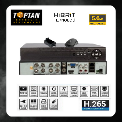 8 KANAL ÇİFT SESLİ 5 MP HİBRİT H.265+ DVR KAYIT CİHAZI- ARNA-4508