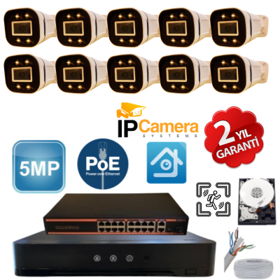 ARNA 10 KAMERALI GECE RENKLİ SESLİ IŞIKLI 500 GB HDD DAHİL IP KAMERA SİSTEMİ - ST510500W