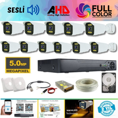 ARNA 11 KAMERALI 5 MP SESLİ 8 WARM LED FULL COLOR SU GEÇİRMEZ AHD GÜVENLİK SETİ 3 TB HDD DAHİL- ST-30011WD