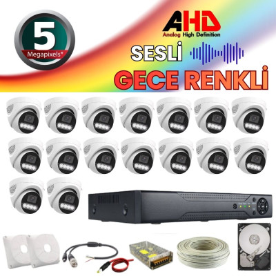 ARNA 16 KAMERALI SESLİ GERÇEK 5 MP İÇ MEKAN GÜVENLİK SİSTEMİ - 3 TB HDD DAHİL - 1653WL