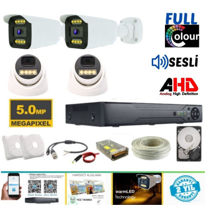 ARNA 2 DIŞ 2 İÇ 4 KAMERALI 5 MP 8 WARM LEDLİ WATERPROOF AHD GÜVENLİK SETİ 2 TB HDD DAHİL- ST-2058WT