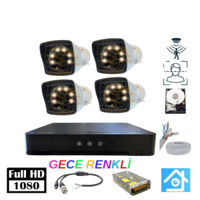ARNA 2 MP 4'LÜ WATERPROOF 500 GB DARD DİSK DAHİL AHD WARM LED GÜVENLİK KAMERASI SETİ - ST24500W