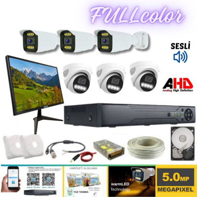 ARNA 3 İÇ 3 DIŞ 6 KAMERALI 5 MP GECE RENKLİ AHD GÜVENLİK SETİ 1 TB HDD DAHİL- ST-100533W