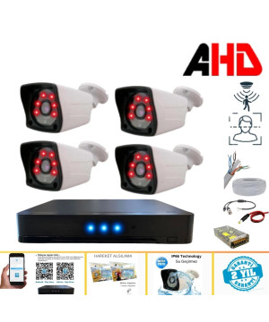 ARNA 4 Kameralı Kare 4 Dış Kamera Set Harddisksiz Full HD Gece Görüşlü Güvenlik Kamerası Sistemi