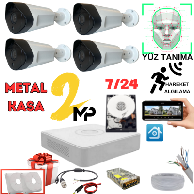 ARNA 4 KAMERALI METAL KASA 2 MP 3.6 MM GENİŞ AÇI 250 GB HDD DAHİL GÜVENLİK KAMERASI SETİ  ST-42250MT