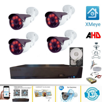 Arna 4 Kameralı Set - 5MP Sony Lensli Full Hd Gece Görüşlü Güvenlik Kamerası Sistemi - Cepten Izle Xmeye 500 GB HDD Dahil