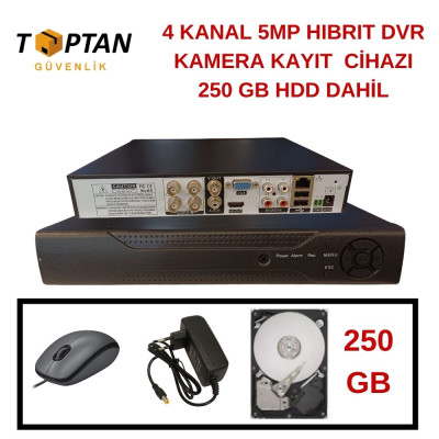 ARNA 4 KANAL 5 MP H.265+ HIBRIT DVR KAMERA KAYIT CİHAZI 250 GB HDD DAHİL - 45250