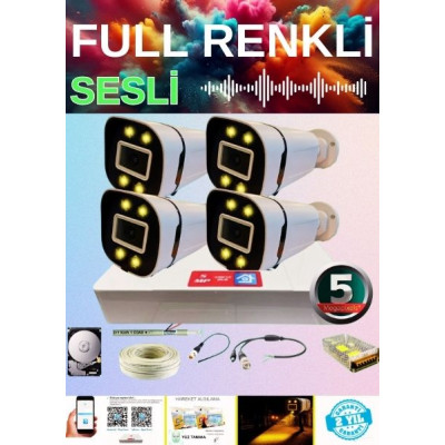 ARNA 4 Lü Sesli Gece Renkli Görüş Özellikli Su Geçirmez Güvenlik Kamerası Seti 320GB - ST32025S