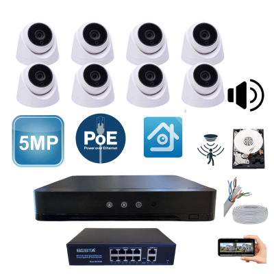 ARNA 5 MP 1440P 8'Lİ 320 GB HDD DAHİL İÇ MEKAN GÜVENLİK KAMERASI SETİ - ST583201