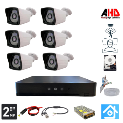ARNA 6 DIŞ KAMERALI 2 MP 1080P 3.6 MM GENİŞ AÇILI 250 GB HARDDİSK DAHİL AHD GÜVENLİK KAMERA SETİ - ST-26250