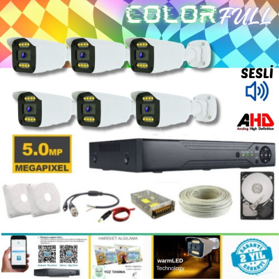 ARNA 6 KAMERALI 5 MP 8 WARM LED GECE RENKLİ SU GEÇİRMEZ AHD GÜVENLİK SETİ 2 TB HDD DAHİL- ST-200568W