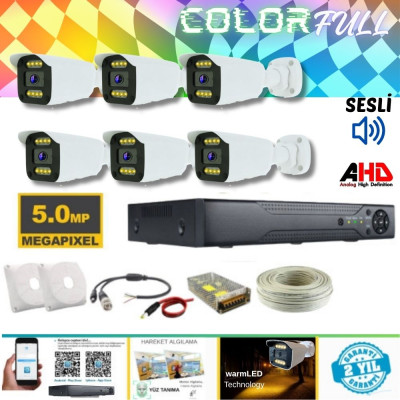 ARNA 6 KAMERALI 5 MP 8 WARM LED GECE RENKLİ SU GEÇİRMEZ AHD GÜVENLİK SETİ - ST-800568W