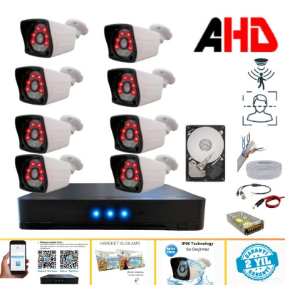 ARNA 8 DIŞ KAMERALI 2 MP HAREKET ALGILAMA H.265+ 1 TB HDD DAHİL AHD GÜVENLİK SETİ- ST281M
