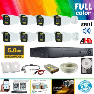 ARNA 8 KAMERALI 5 MP 8 WARM LED GECE RENKLİ SU GEÇİRMEZ AHD GÜVENLİK SETİ 2 TB HDD DAHİL- ST-200588W