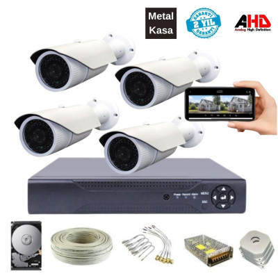 ARNA METAL KASA 4 KAMERALI 2 MP HAREKET ALGILAMA ÖZELLİKLİ GÜVENLİK KAMERA SETİ 250 GB HDD DAHİL - ST2342250E
