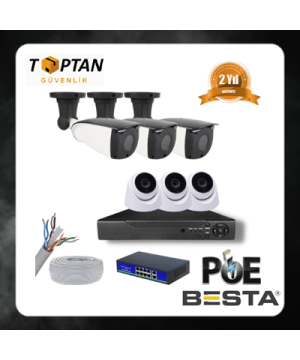 5 MP 3 İÇ MEKAN 3 DIŞ MEKAN KAMERALI IP POE GÜVENLİK SETİ KD-1750