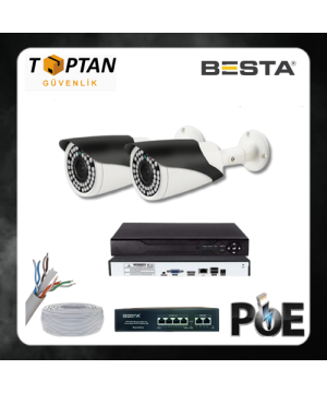 Besta 5 MP 1440P 2 Kameralı IP POE Güvenlik Seti KD-2542