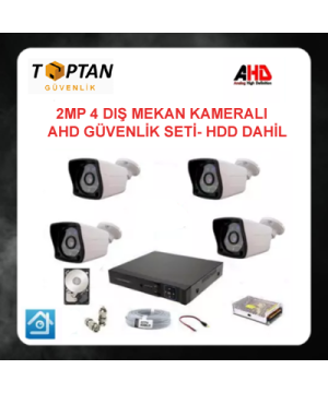 2 MP 1080P 4 KAMERALI AHD GÜVENLİK SETİ HARDDİSK DAHİL Su geçirmez Gece görüşlü ARNA-7324