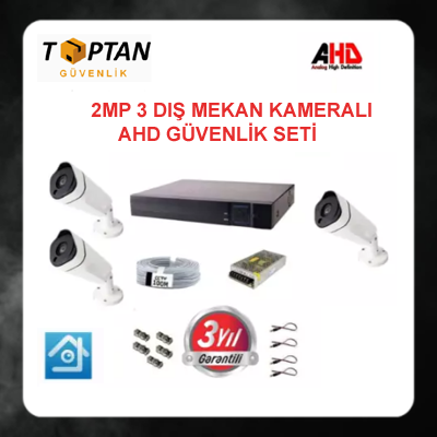2MP Metal Uzay Kasa Dış Mekan 3 Kameralı AHD Güvenlik Seti ARNA-7433