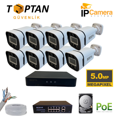 5MP WARM LED 8 KAMERALI IP GÜVENLİK SETİ 1TB HARDDİSK DAHİL ARNA-1248