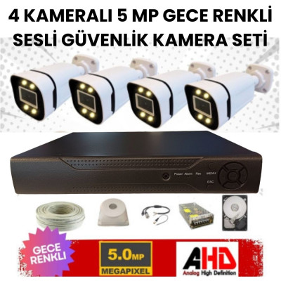 BESTA 4 Kameralı 5 MP Sesli Gece Renkli Dış Mekan Güvenlik Kamerası Seti 500GB - ST50045