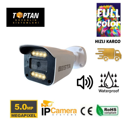 BESTA 5 MP COAXIAL AUDIO DAHİLİ MİKROFONLU 8 ATOM WARM LED  FULL COLOR IP Güvenlik Kamerası BT-1248