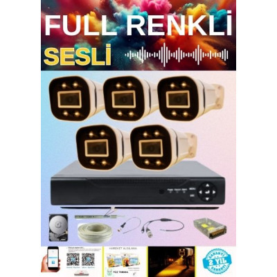 GERÇEK 5 MP 5 KAMERALI GECE RENKLİ SESLİ 250 GB HDD DAHİL AHD GÜVENLİK SETİ - ST25055