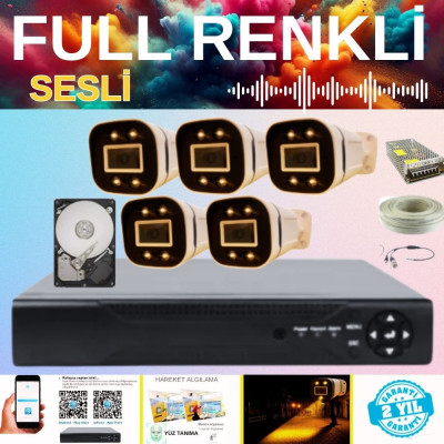 GERÇEK 5 MP 5 KAMERALI GECE RENKLİ SESLİ 4 TB HDD DAHİL AHD GÜVENLİK SETİ - ST400055
