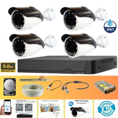 GERÇEK 5 MP METAL KASA 4 KAMERALI AHD GÜVENLİK SETİ HARDDİSKSİZ - ST4500GM
