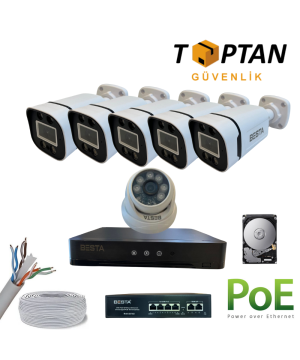 5MP WARM LED SESLİ 5 DIŞ 1 İÇ KAMERALI IP GÜVENLİK SETİ 500GB HARDDİSK DAHİL ARNA-5551S