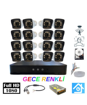 5MP Lens 2MP 1080p Warm Led 16 Kameralı 2TB Harddisk Dahil Güvenlik Kamerası Seti - ST-2162TBW