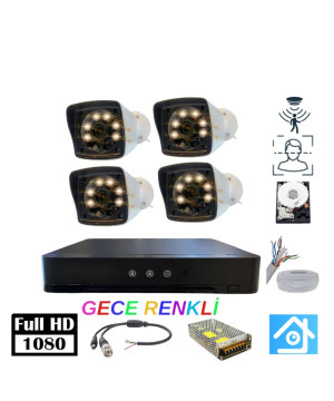 5MP Lens 2MP 1080p Warm Led 4 Kameralı 500GB Harddisk Dahil Güvenlik Kamerası Seti - ST-24500W