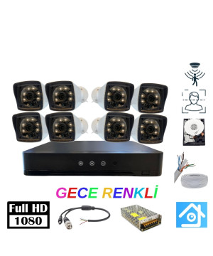 5MP Lens 2MP 1080p Warm Led 8 Kameralı 250GB Harddisk Dahil Güvenlik Kamerası Seti - ST-28250W
