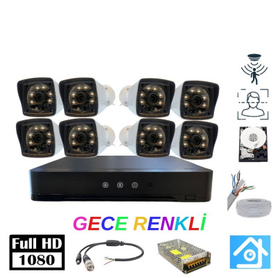 5MP Lens 2MP 1080p Warm Led 8 Kameralı 1TB Harddisk Dahil Güvenlik Kamerası Seti - ST-281TBW